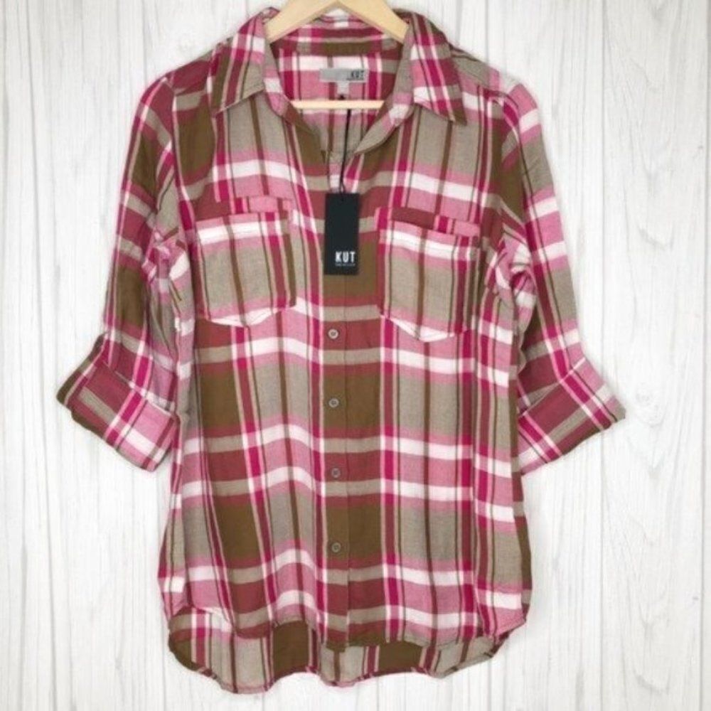 KUT FROM THE KLOTH Hannah Button Down Plaid Shirt 